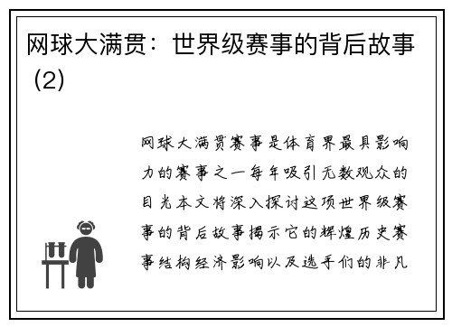网球大满贯：世界级赛事的背后故事 (2)